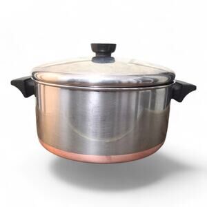 Vintage 4 1/2 Qt. Size 1801 REVERE WARE Copper Bottom Stock Pot & Lid USA